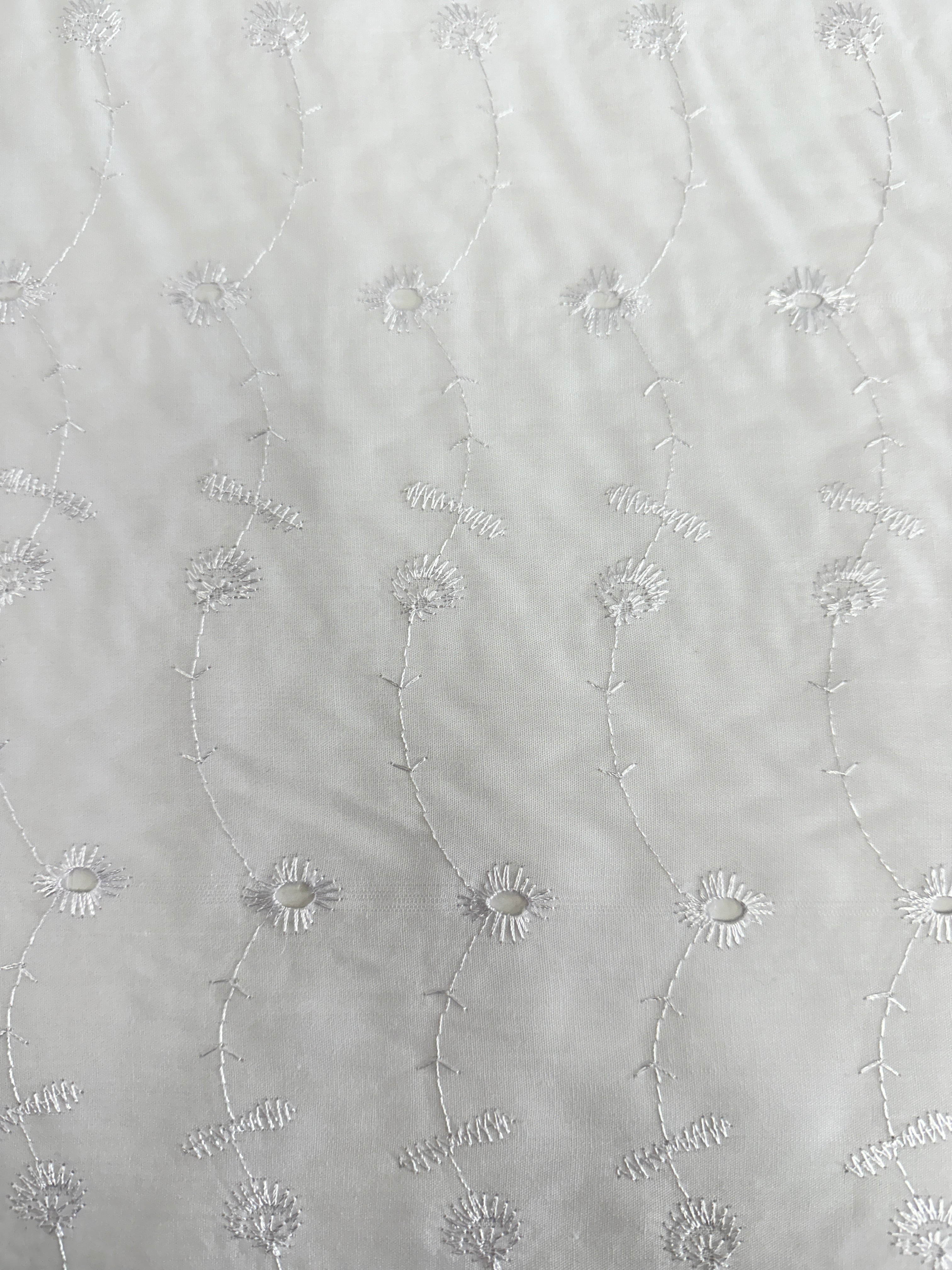 White Dainty Cotton Embroidered Eyelet, shop fabrics online, sewing, fabric store, sewing store, cheap fabric store, kiki textiles, textile by the yard