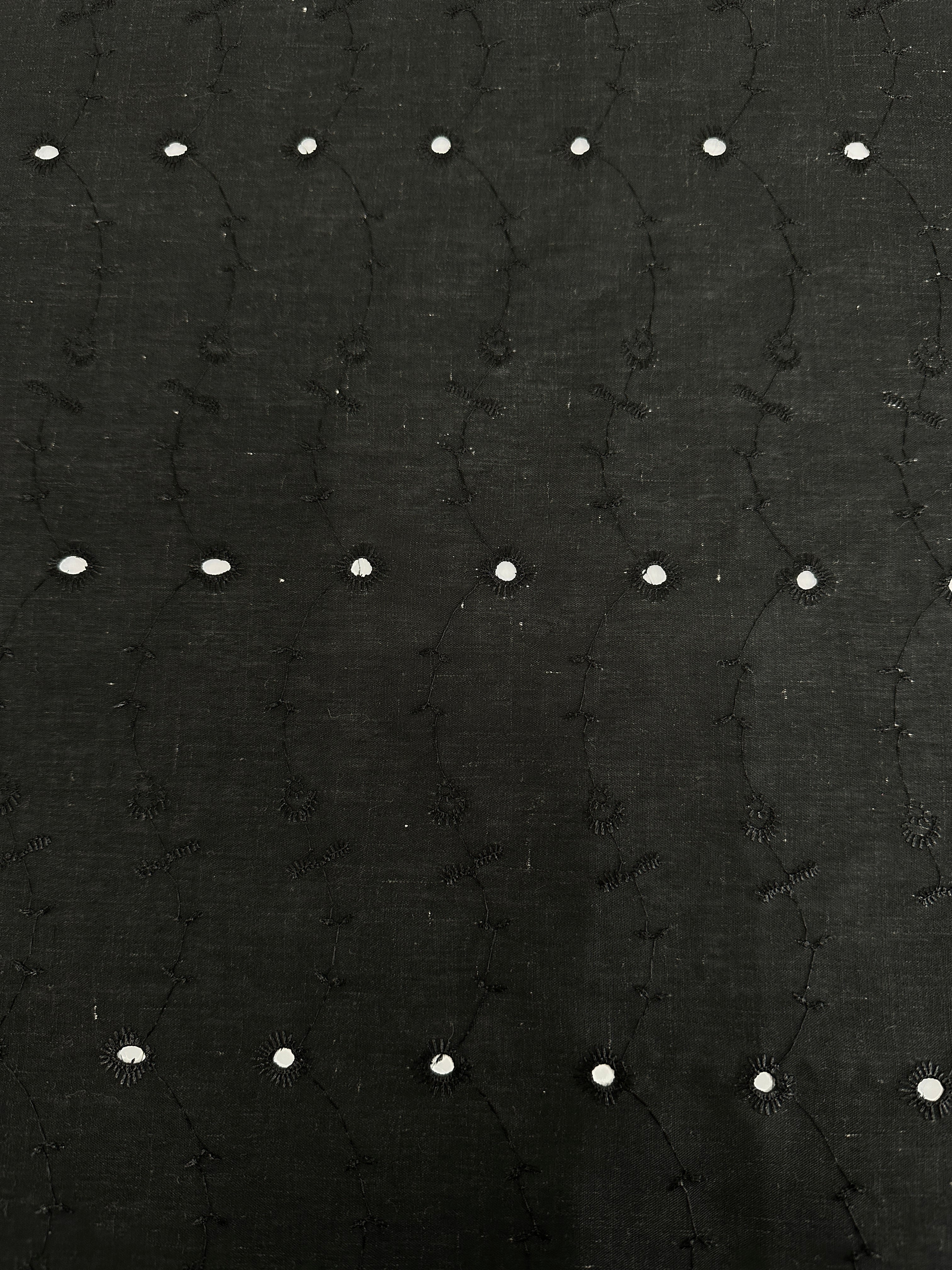 Black Dainty Embroidered Cotton Eyelet, shop fabrics online, sewing, fabric store, sewing store, cheap fabric store, kiki textiles, textile by the yard