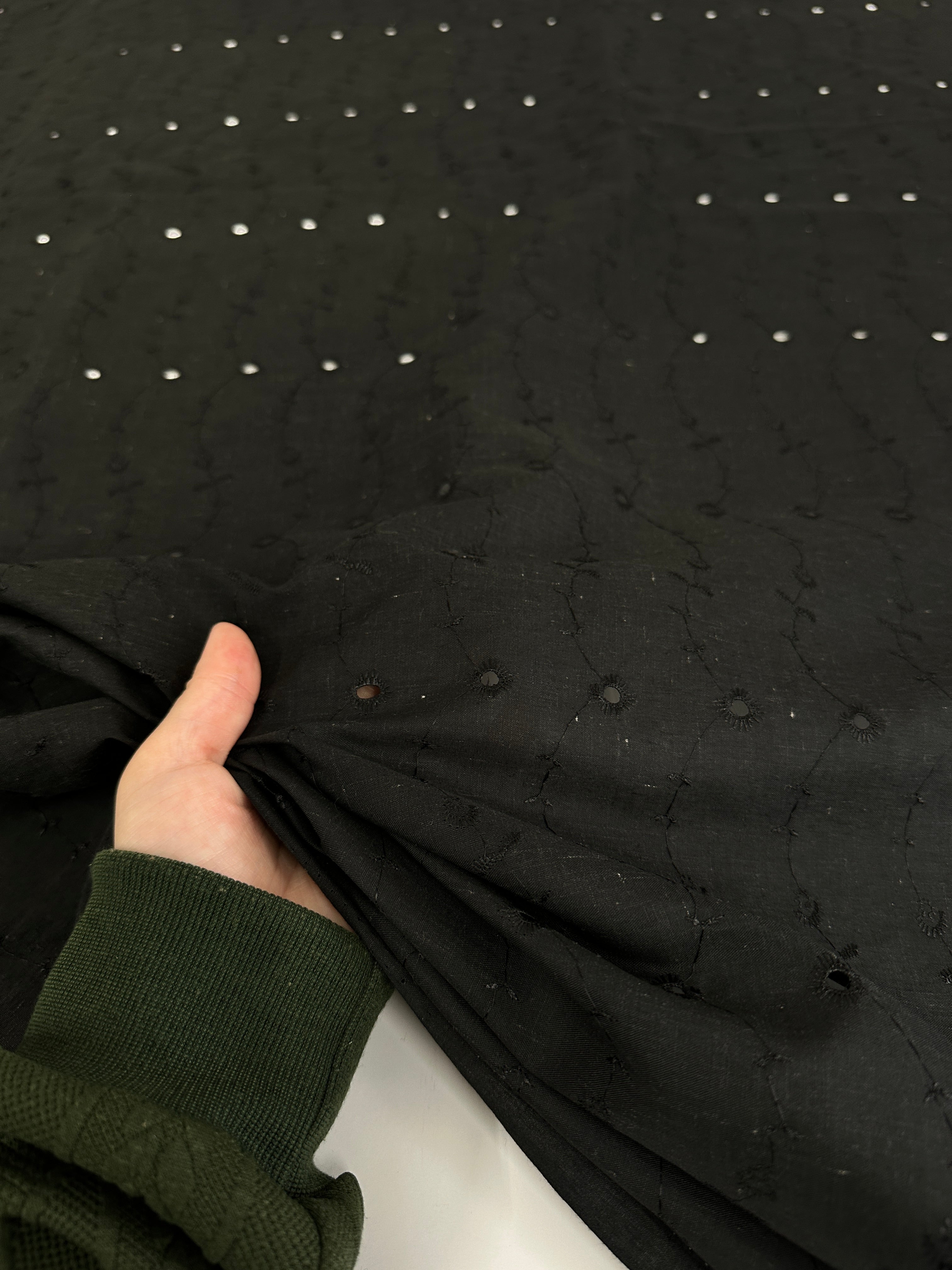 Black Dainty Embroidered Cotton Eyelet, shop fabrics online, sewing, fabric store, sewing store, cheap fabric store, kiki textiles, textile by the yard