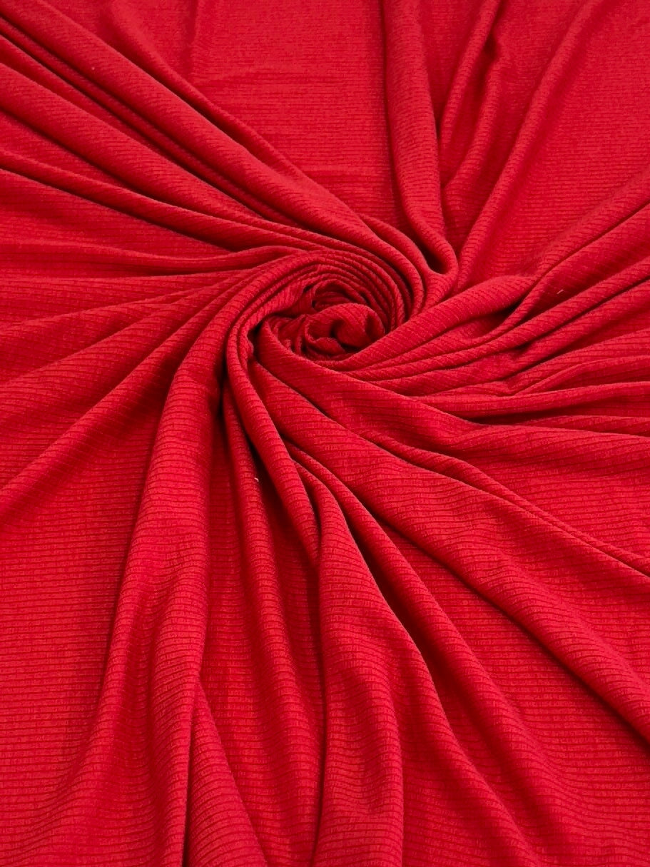 Red Solid Rib Knit, Jersey Knit, 4 Way Stretch Fabric, Chunky Knit, Knit Fabric by the Yard, Spandex Fabric, Textured Knit