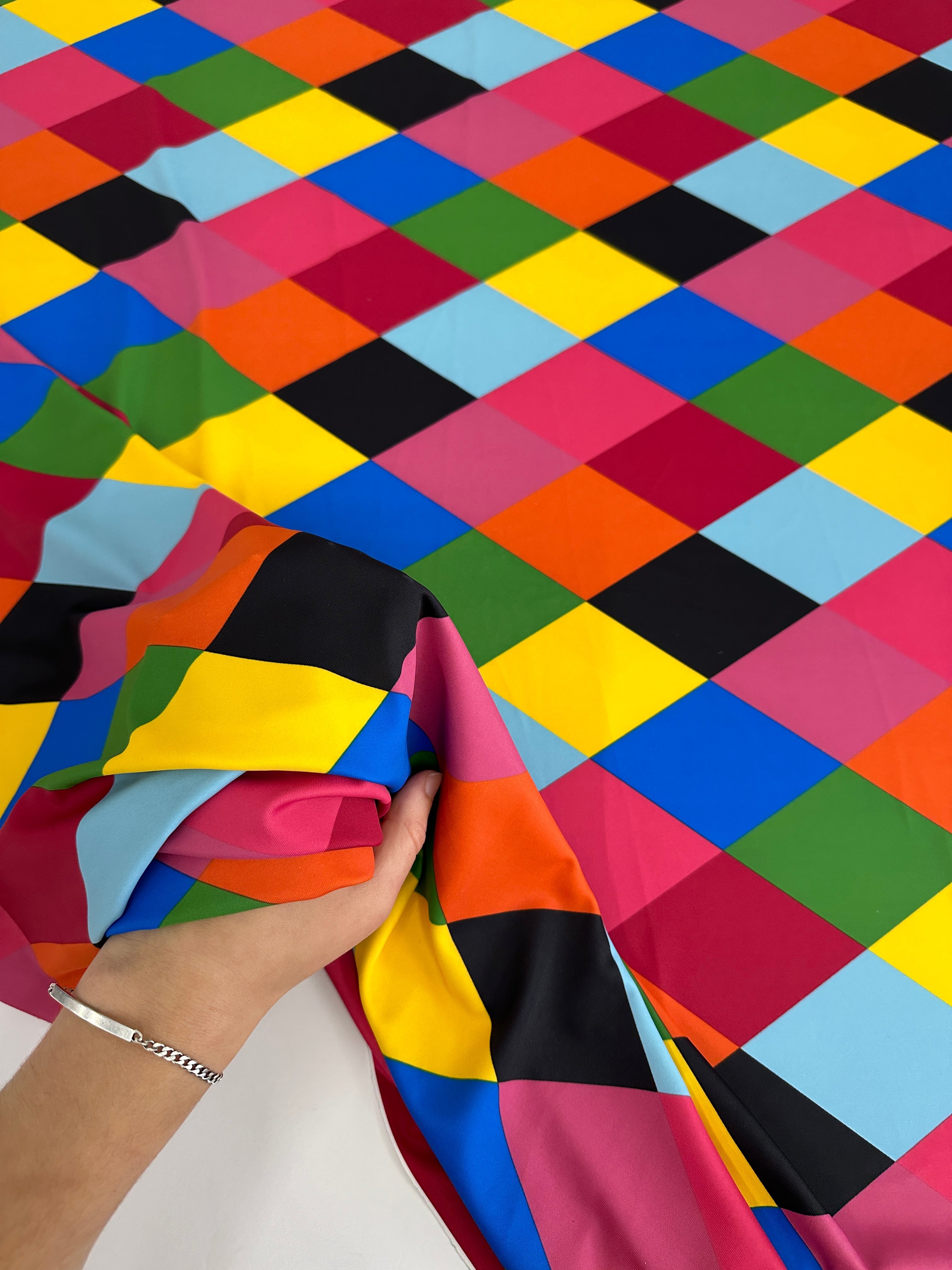 Multicolor Checkered Nylon Spandex, Navy Spandex, Nylon Spandex, Shiny Spandex,Stretch Fabric, 4 way stretch fabric, Fabric on Sale, Activewear Fabric, Polyester Fabric
