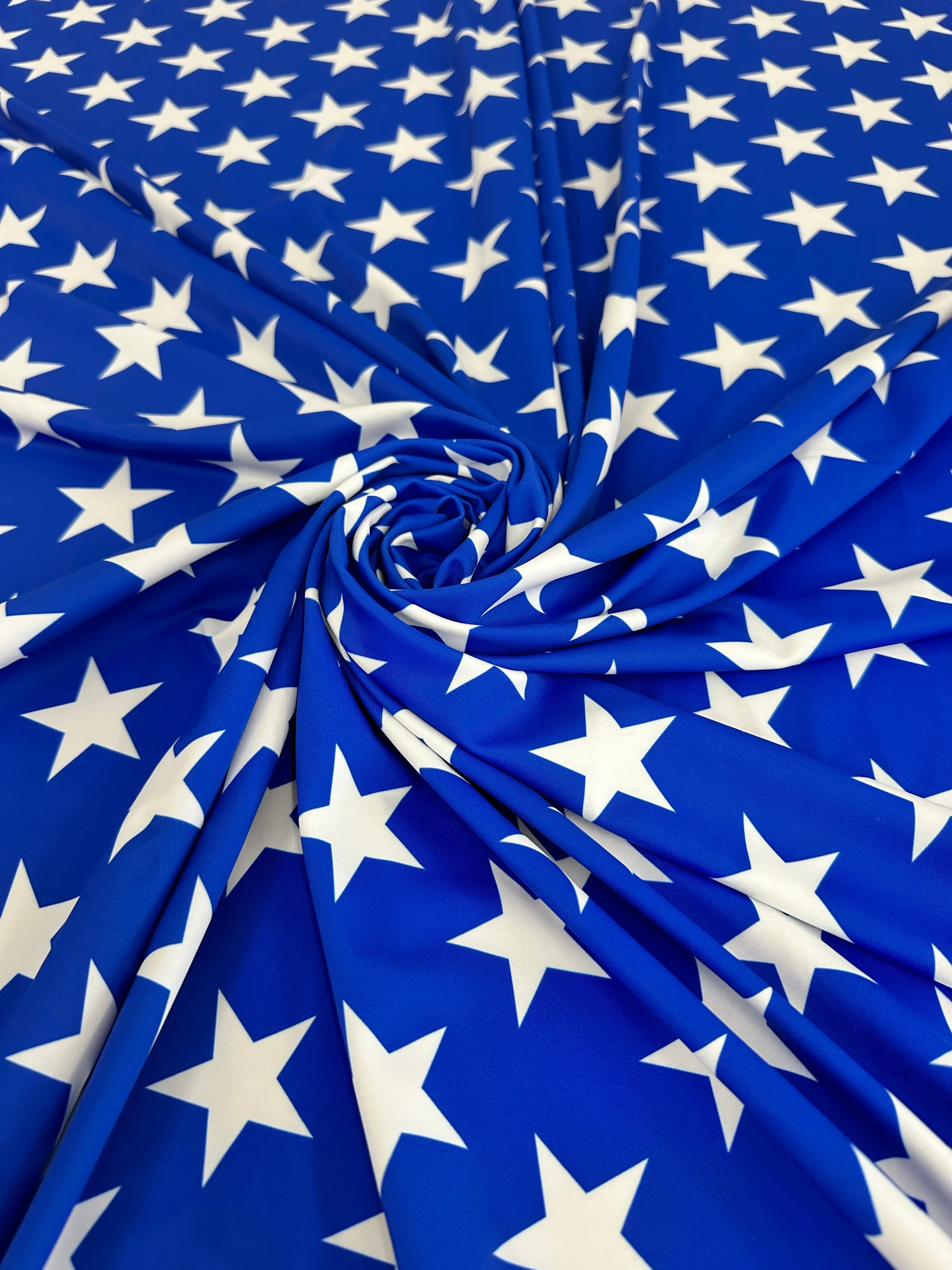 Royal Blue Star Print Nylon Spandex, Royal Blue Spandex, Nylon Spandex, Shiny Spandex,Stretch Fabric, 4 way stretch fabric, Fabric on Sale, Activewear Fabric, Polyester Fabric