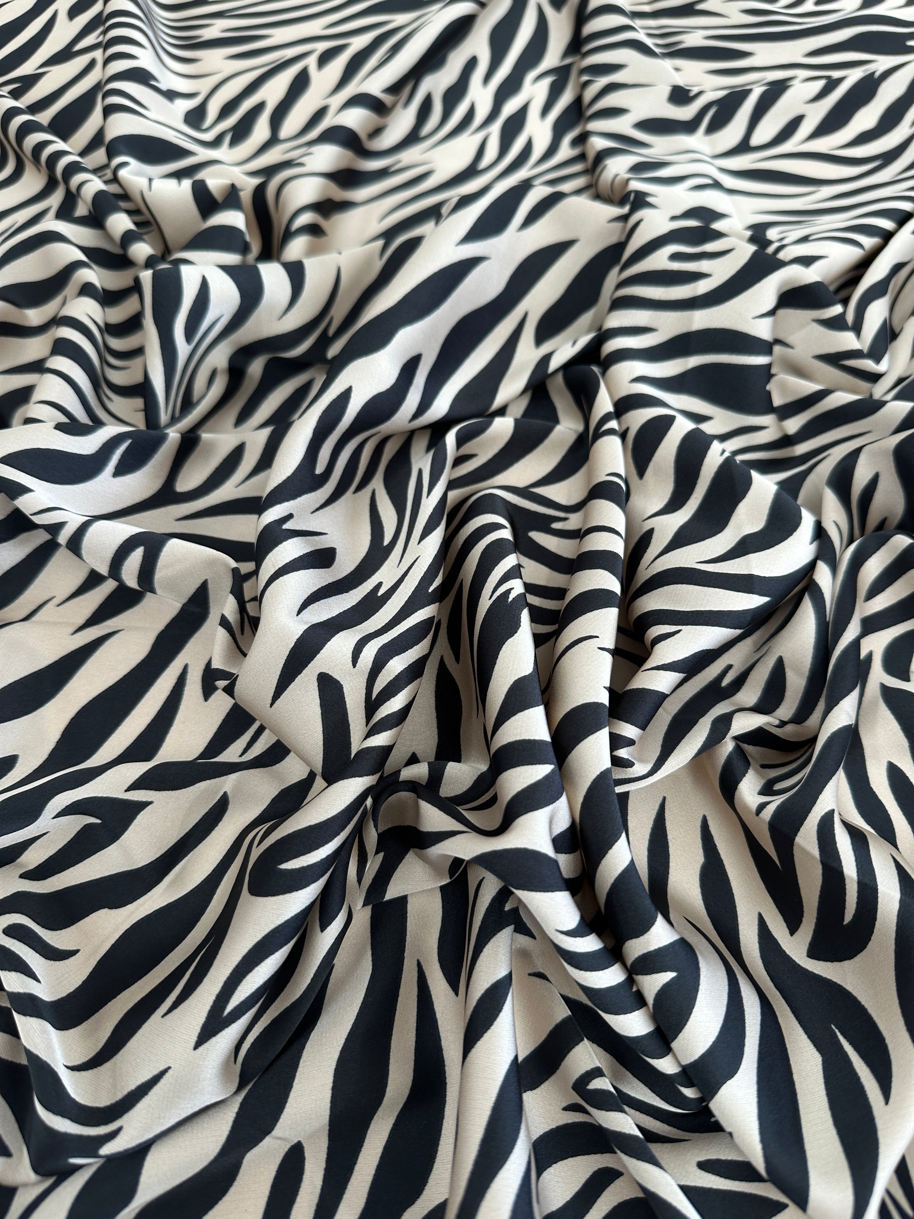 Ivory/Black Ivory Zebra Print Satin, Luxury Satin, Printed Satin, Premium Satin, Satin for Bride, Satin for Women, Satin in Low Price, Cheap Satin, Satin on Sale