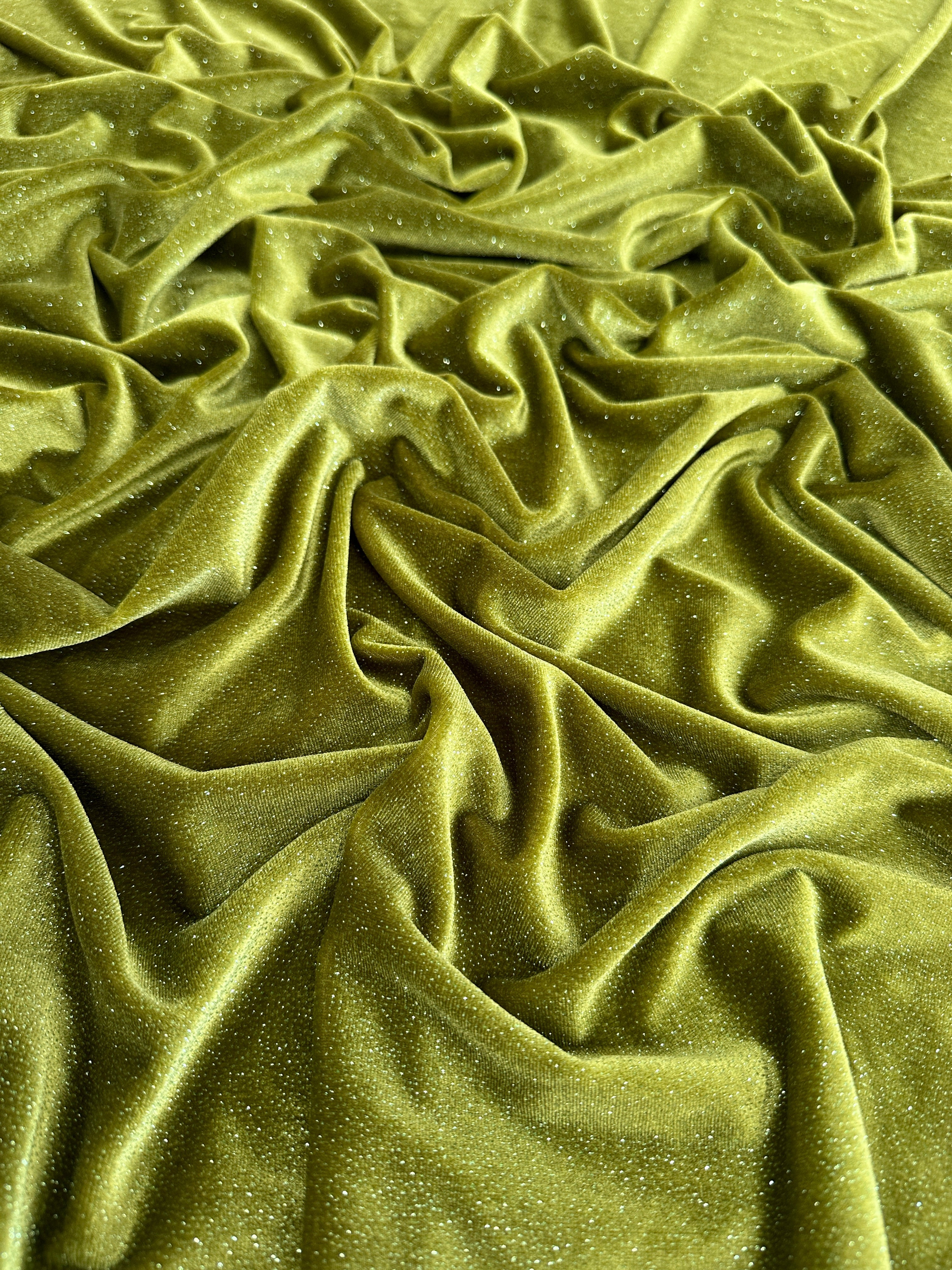 Olive Shimmery Stretch Velvet, Velvet Material, Velvet Fabric, Velour Fabric Sale, Velvet Fabric Online, Stretch Velvet Spandex, Plush Velvet