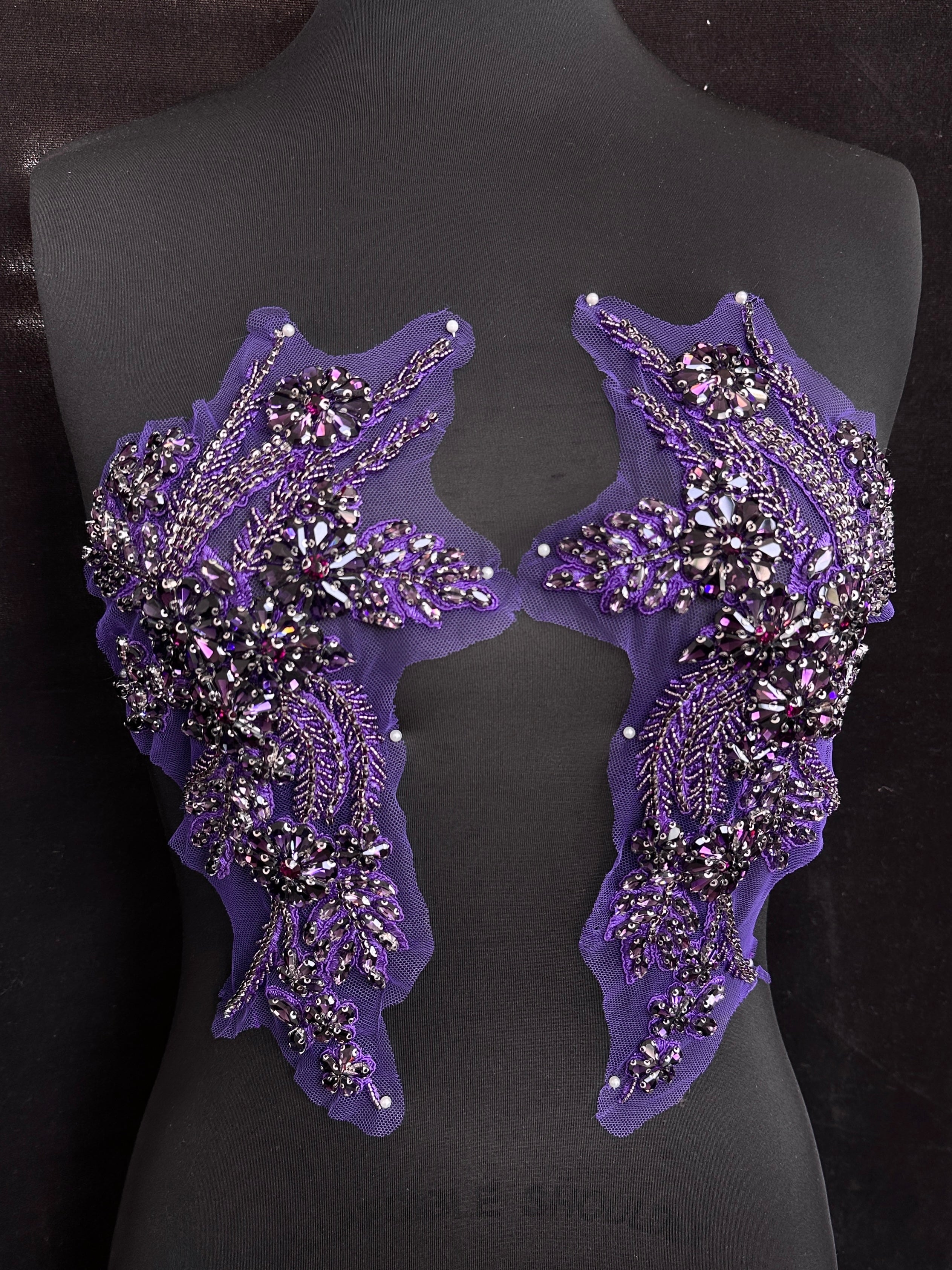 Gina Purple Rhinestone Applique, Embellished clothing, Rhinestone applications, Rhinestone embroidery, Rhinestone patch, Dress patch, Rhinestones for dress