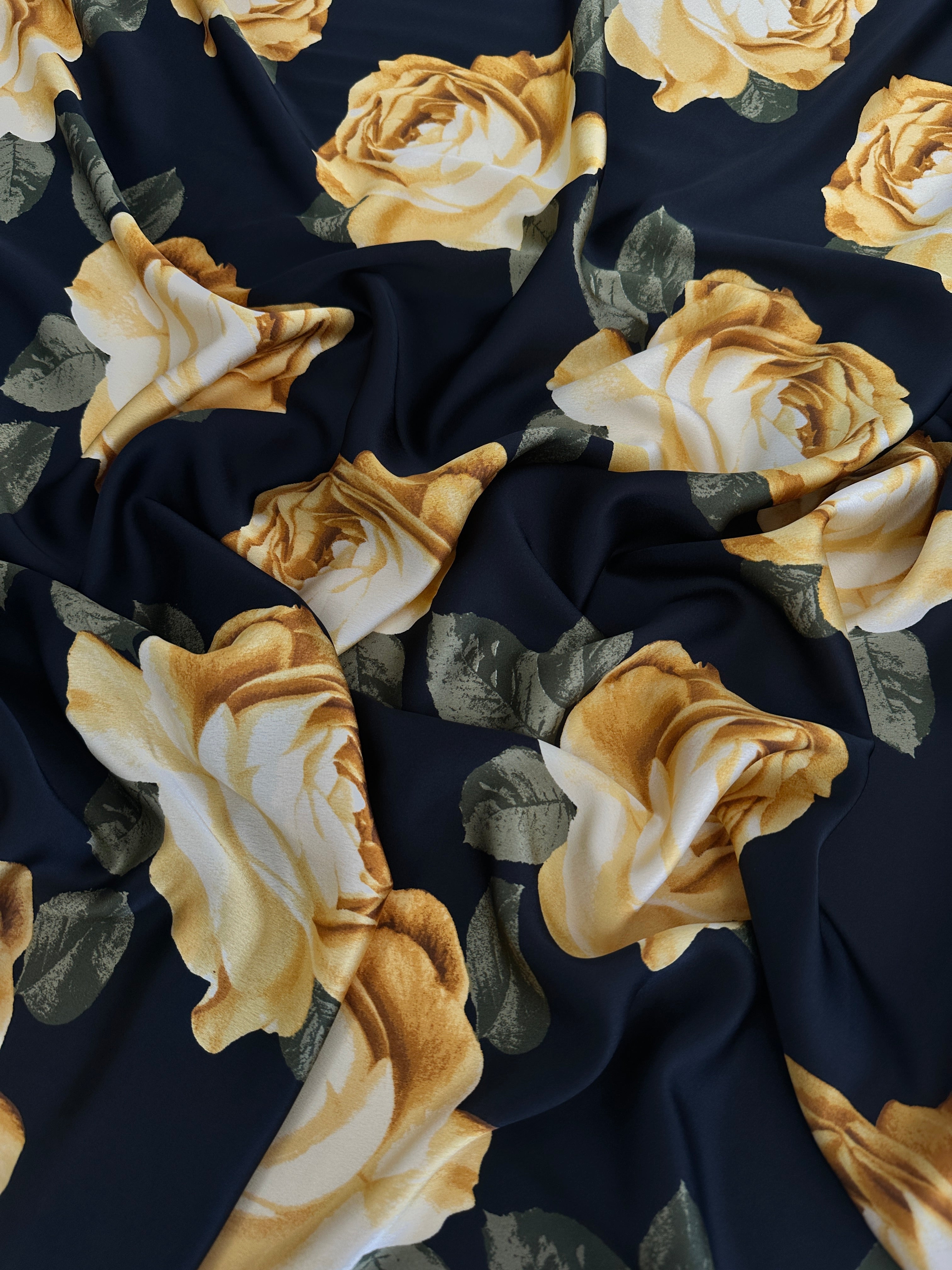 Black/Gold Floral Print Satin, Luxury Satin, Printed Satin, Premium Satin, Satin for Bride, Satin for Women, Satin in Low Price, Cheap Satin, Satin on Sale