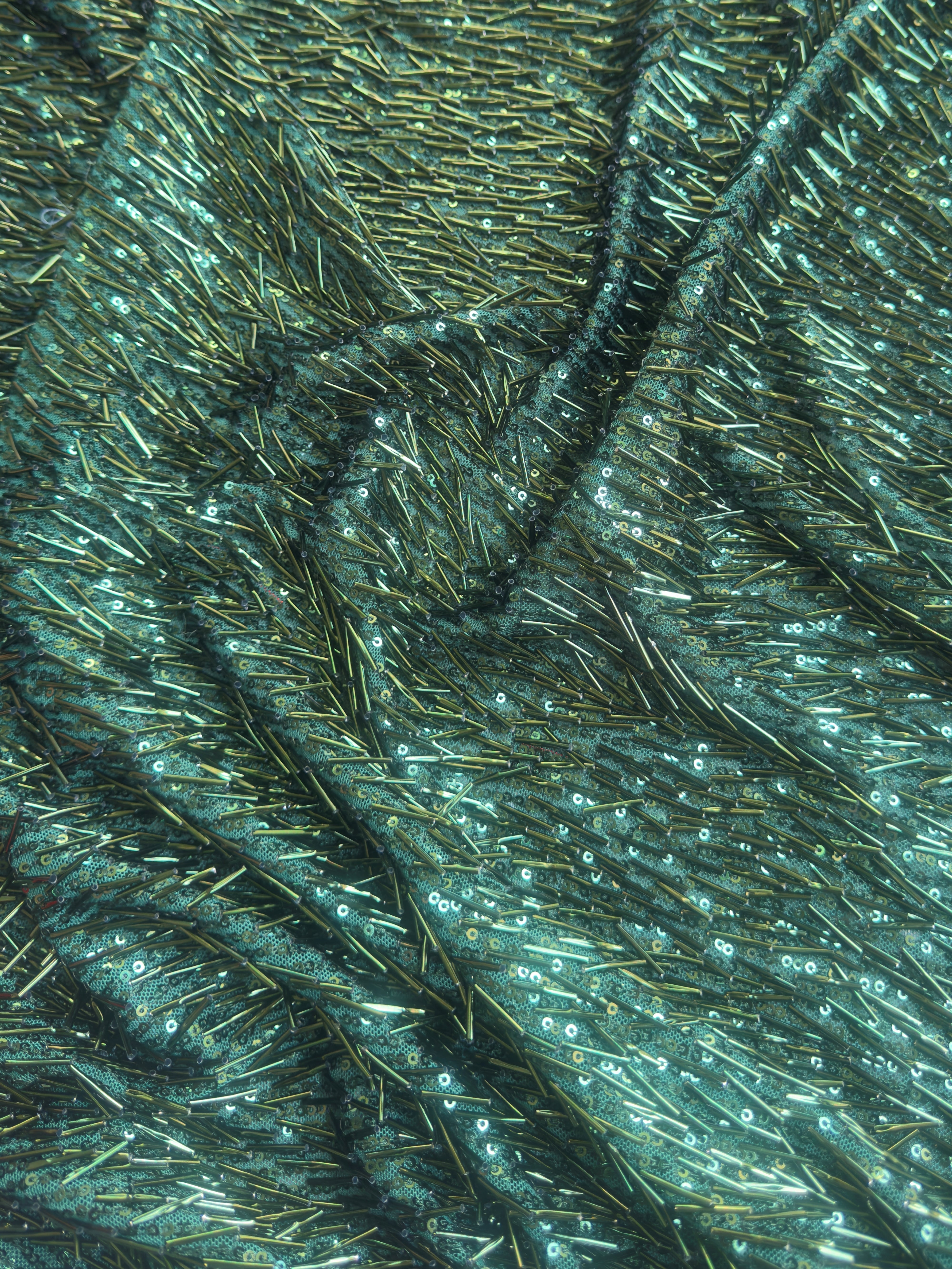 Emerald Green Fringe Sequin on Mesh, Green Sequin Mesh for woman, Fringe Sequin Mesh for bride, Non-Stretch Mesh on sale, Sequin Mesh on discount, sequin fabric online