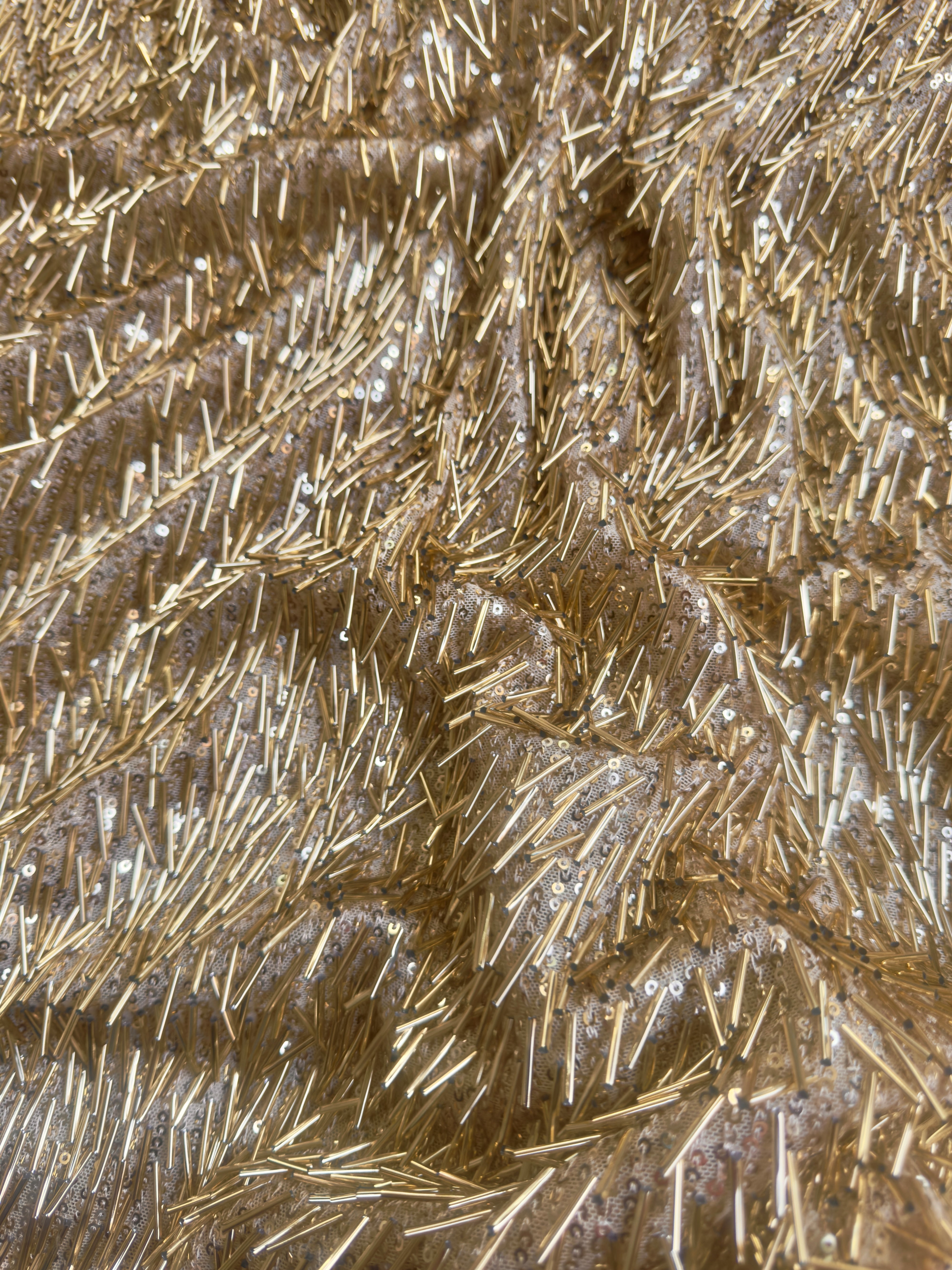 Fringe Sequin on Mesh, Gold Sequin Mesh for woman, Fringe Sequin Mesh for bride, Non-Stretch Mesh on sale, Sequin Mesh on discount, sequin fabric online