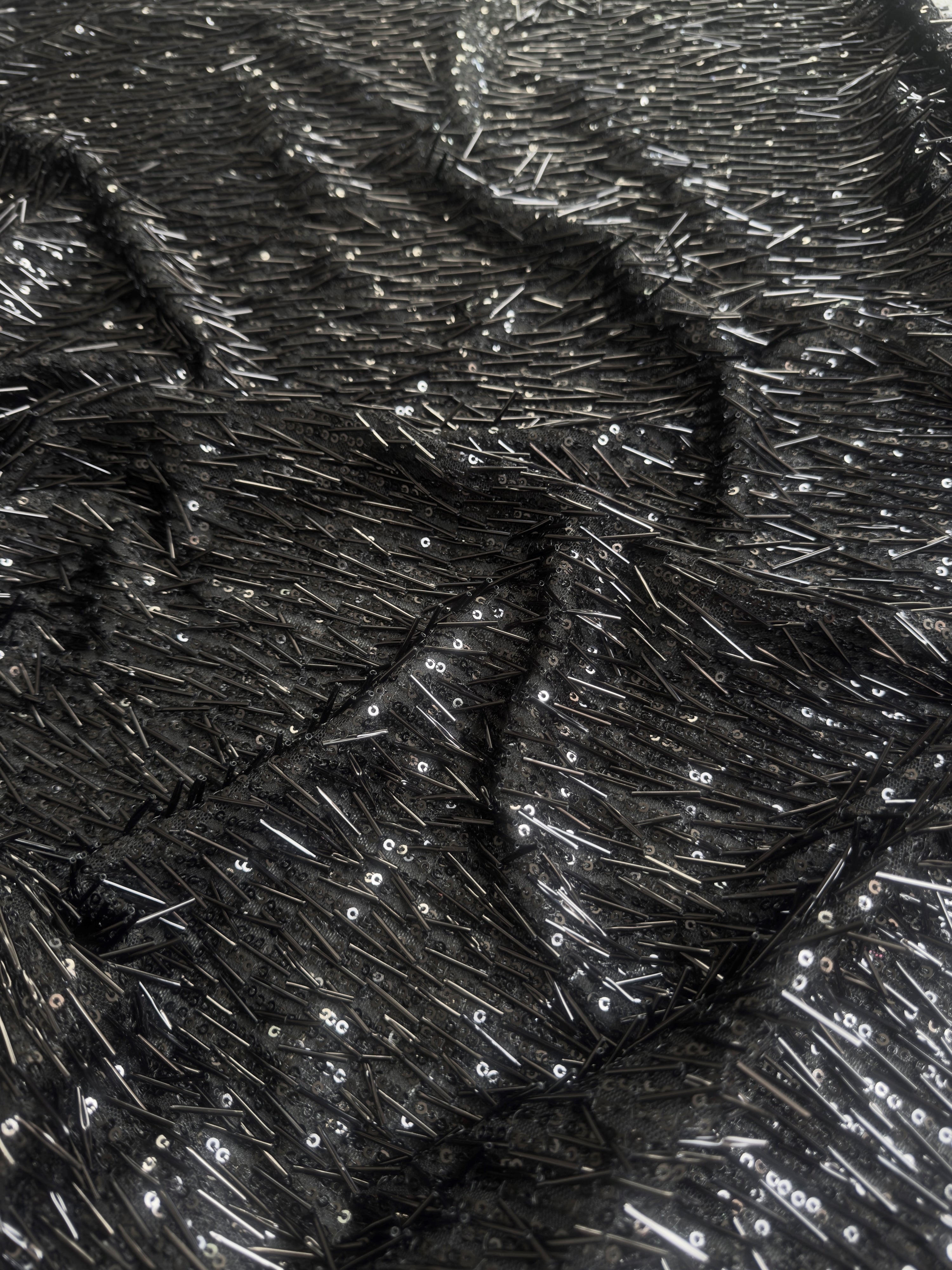 Black Fringe Sequin on Mesh, Black Sequin Mesh for woman, Fringe Sequin Mesh for bride, Non-Stretch Mesh on sale, Sequin Mesh on discount, sequin fabric online