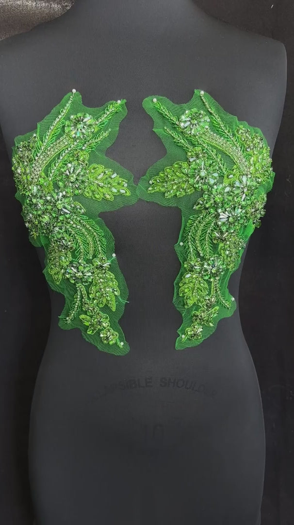 Gina Lime Green Rhinestone Applique, Embellished clothing, Rhinestone applications, Rhinestone embroidery, Rhinestone patch, Dress patch, Rhinestones for dress