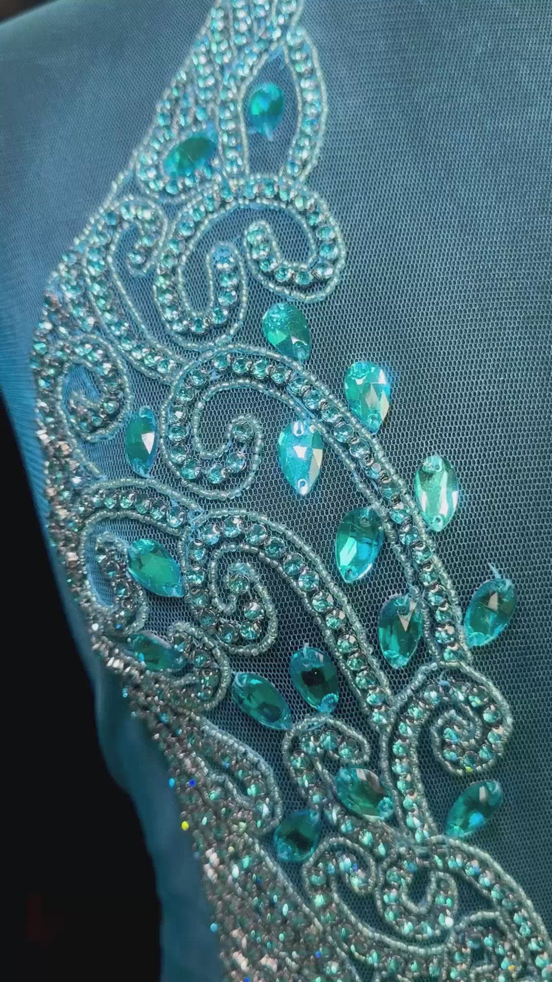 Brenda Turquoise Rhinestones Bodice Applique