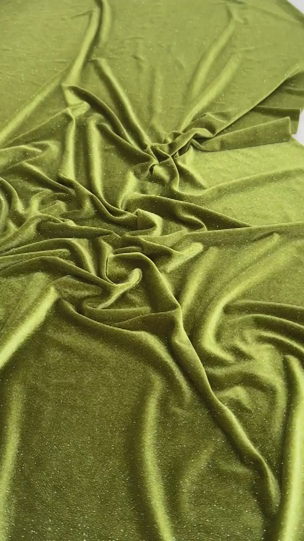 Olive Shimmery Stretch Velvet, Velvet Material, Velvet Fabric, Velour Fabric Sale, Velvet Fabric Online, Stretch Velvet Spandex, Plush Velvet