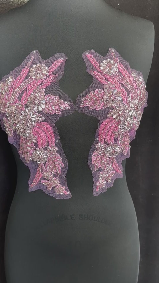 Gina Pink Rhinestone Applique, Embellished clothing, Rhinestone applications, Rhinestone embroidery, Rhinestone patch, Dress patch, Rhinestones for dress