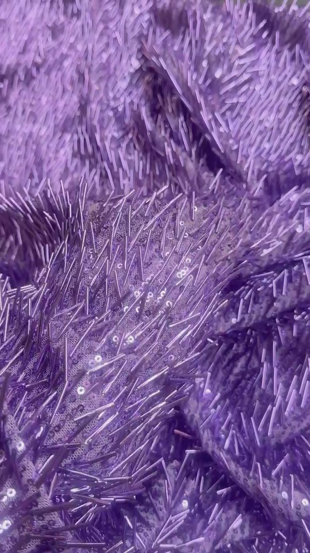 Lavender Fringe Sequin on Mesh, Lavender Sequin Mesh for woman, Fringe Sequin Mesh for bride, Non-Stretch Mesh on sale, Sequin Mesh on discount, sequin fabric online