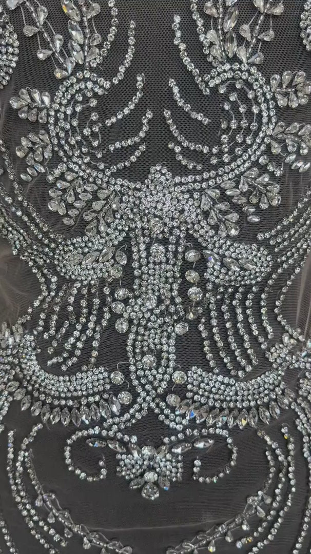 Laura Silver Rhinestone Bodice Appliqué, Silver Rhinestones Applique, Embellished clothing, Rhinestone applications, Rhinestone embroidery, Rhinestone patch, Dress patch, Rhinestones for dress