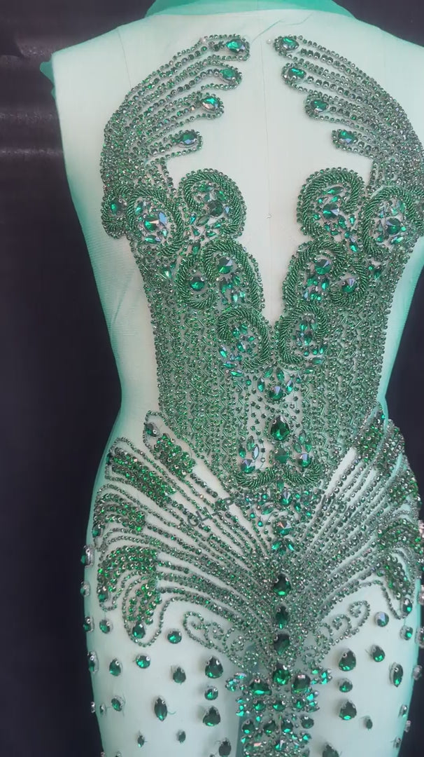 Tina Emerald Green Rhinestone Bodice Applique, Green Rhinestones Applique, Embellished Clothing, Rhinestone Applications, Rhinestone Embroidery, Rhinestone Patch, Dress Patch, Rhinestones for Dress