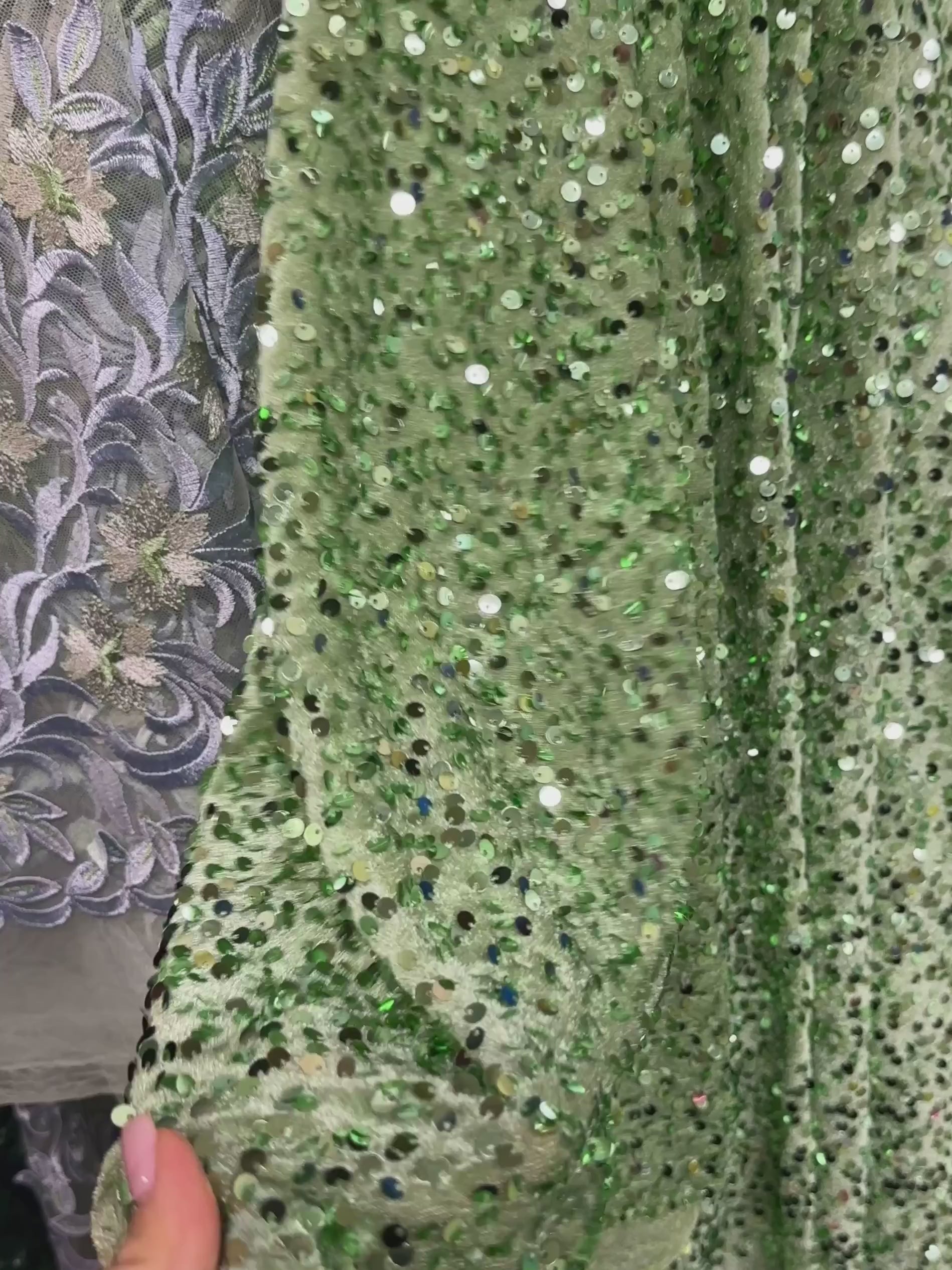 Sage Green Sequin on Velvet – KikiTextiles