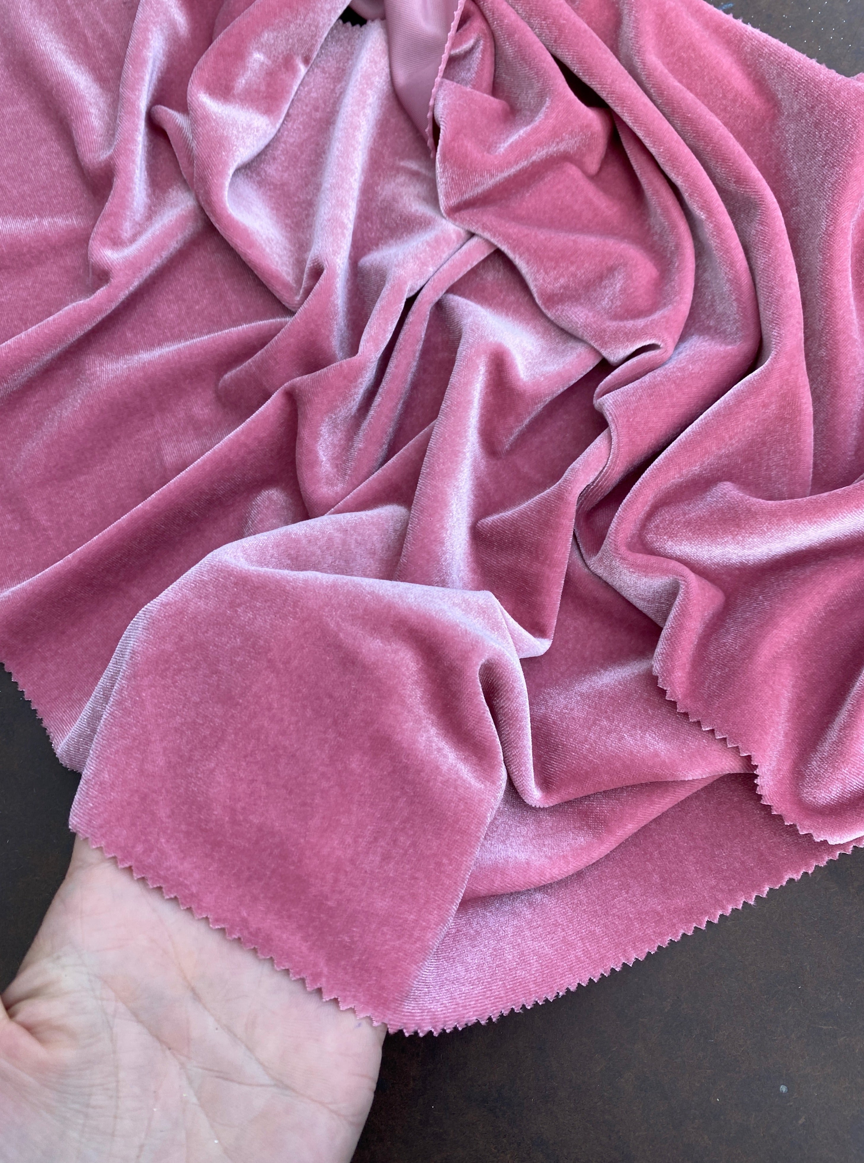 dusty rose stretch velvet, dusty rose stretch velvet for gown, stretch velvet for wedding, stretch pure velvet, pinkstretch velvet for brides, stretch fancy velvet, velvet for dress, stretch expensive velvet