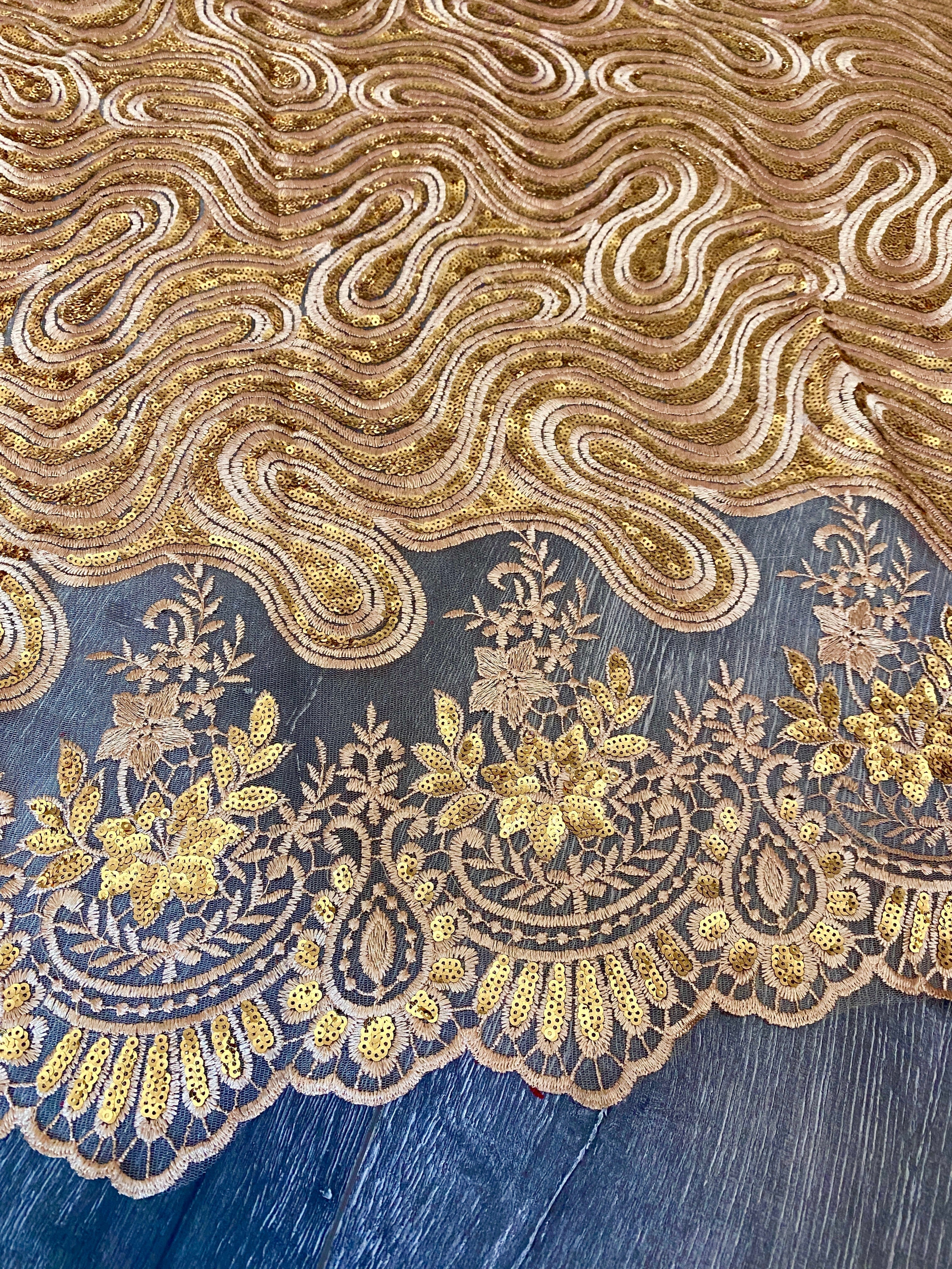  gold Embroidered sequin Lace, dark gold Embroidered sequin Lace, embroidered Lace, Embroidered Lace for woman, Embroidered Lace for bride, Embroidered Lace in low price, Embroidered Lace on sale, premium Embroidered Lace