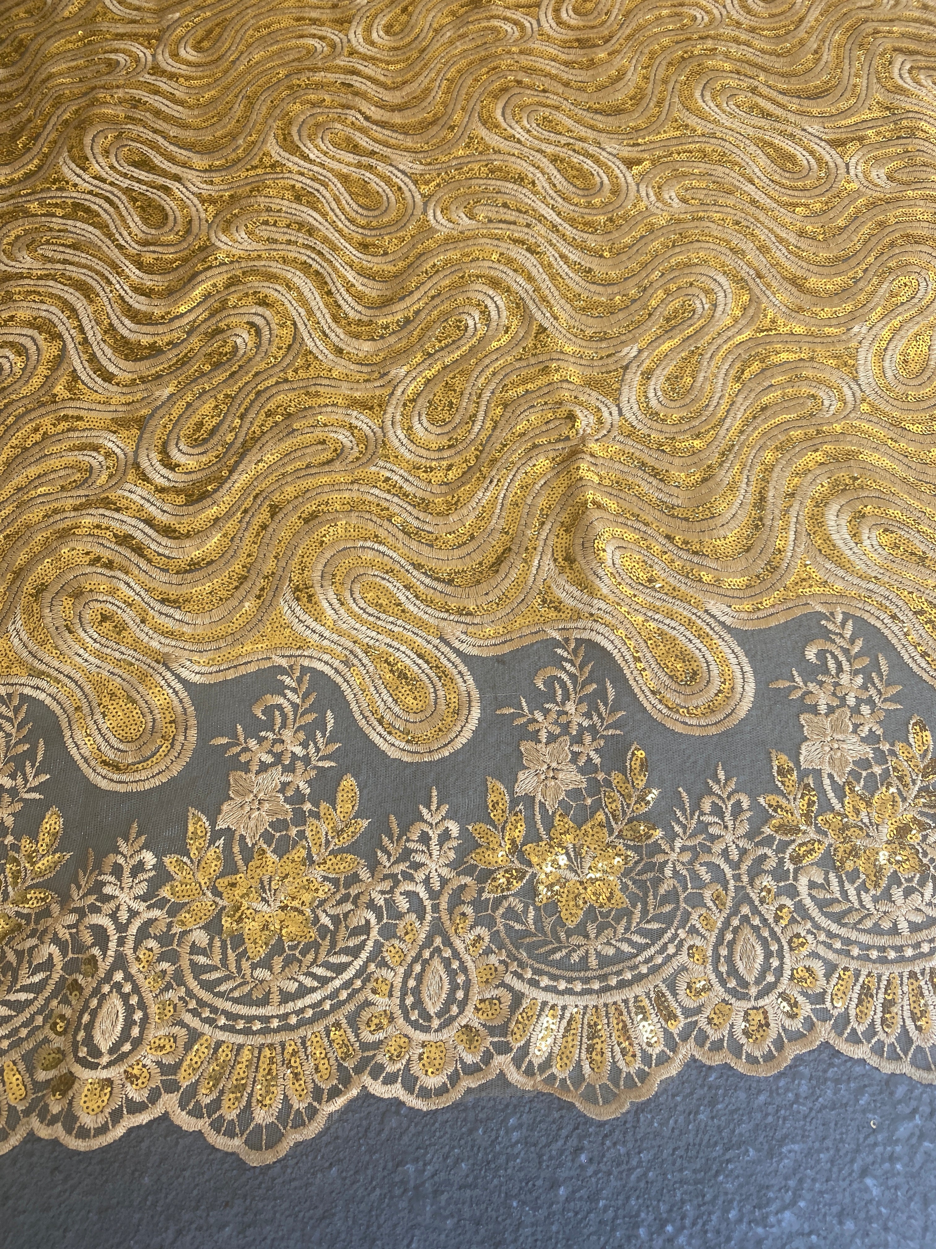  gold Embroidered sequin Lace, dark gold Embroidered sequin Lace, embroidered Lace, Embroidered Lace for woman, Embroidered Lace for bride, Embroidered Lace in low price, Embroidered Lace on sale, premium Embroidered Lace