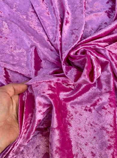 Strawberry Pink Crushed Stretch Velvet Fabric