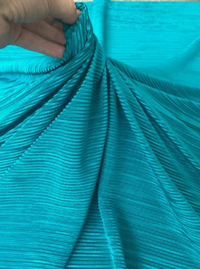 Teal Pleated Stretch Knit, blue Pleated Stretch Knit, light blue Pleated Stretch Knit, party wear Pleated Stretch Knit, shiny Pleated Stretch Knit for woman, Pleated Stretch Knit for bride, Pleated Stretch Knit on discount, Pleated Stretch Knit on sale, buy Pleated Stretch Knit online, Pleated Stretch Knit for gown